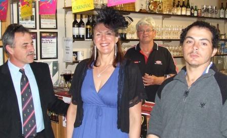 *At the bar: L-R: Phill King, Victoria Thorneycroft and Danny Terzini, with host Frosty Simmons in the background.
